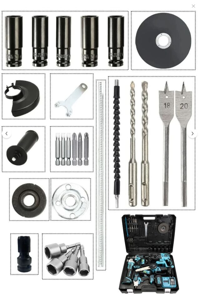 388VF Kömürsüz Brushless 6'lı Set 4 Akülü Somun Sökme-Taşlama-Darbeli Vidalama-Dal Budama & Makas