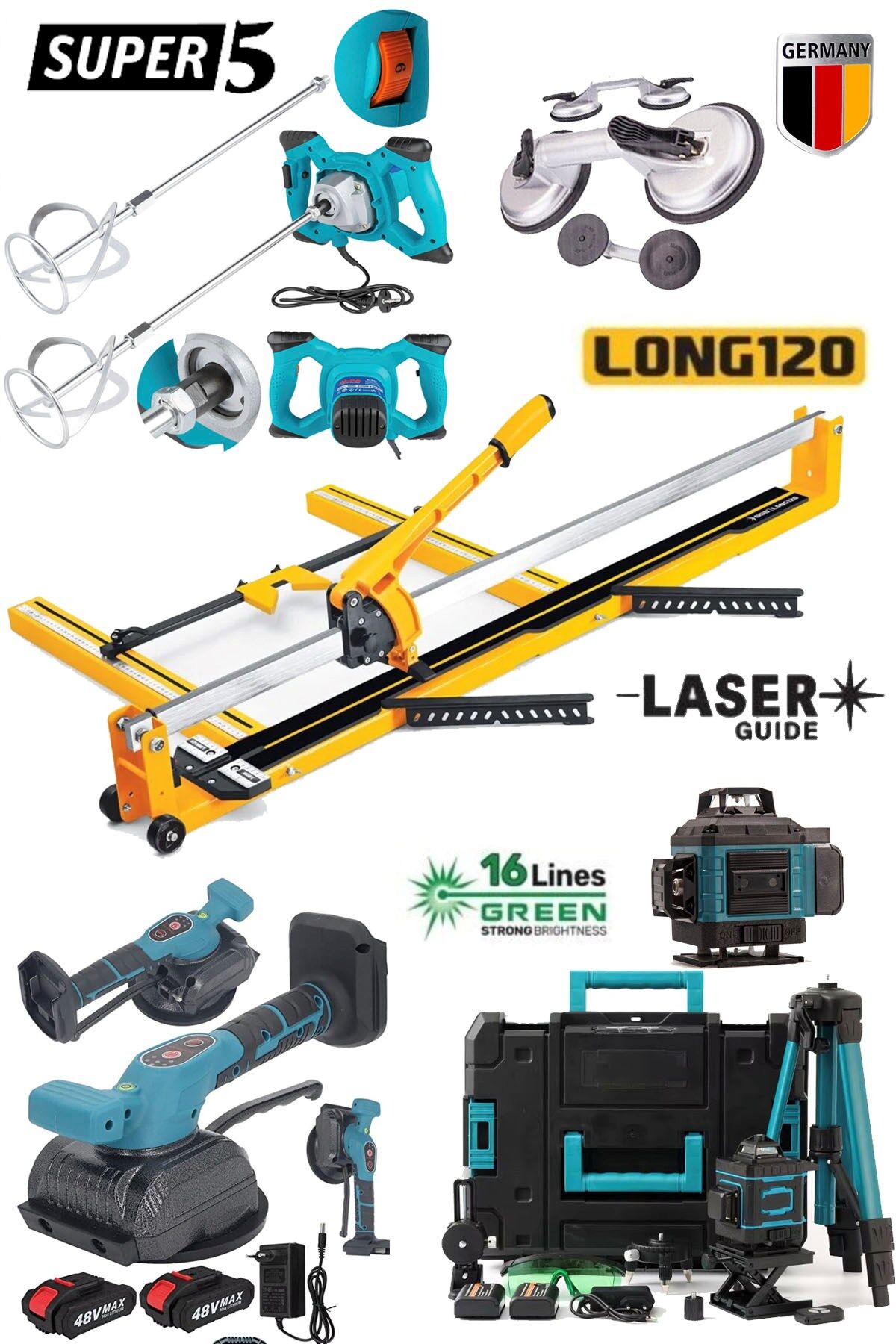 FK120K Muhteşem Seramik Usta Seti – 120mm Fayans Kesme + Tokmak Vantuz - 16 Hat Lazer Hizalama