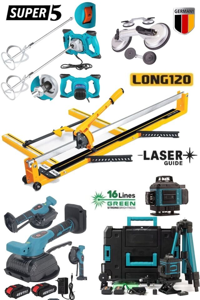 FK120K Muhteşem Seramik Usta Seti – 120mm Fayans Kesme + Tokmak Vantuz - 16 Hat Lazer Hizalama