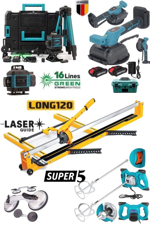 FK120K Muhteşem Seramik Usta Seti – 120mm Fayans Kesme + Tokmak Vantuz - 16 Hat Lazer Hizalama