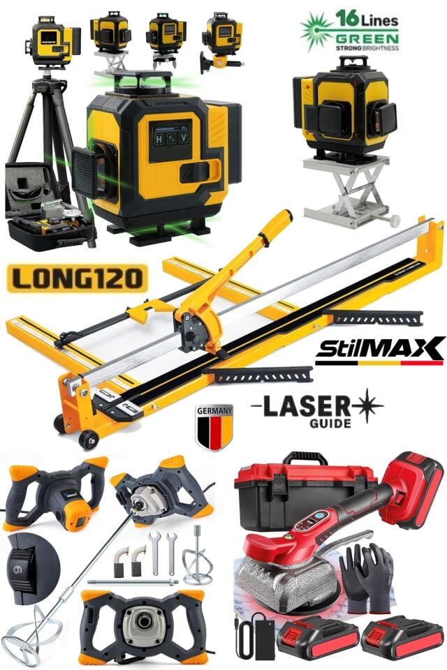 Seramik Süper4 Serisi 120mm Seramik Fayans Kesme-Boya Harç Karıştırıcı-Akülü Vantuz Tokma-16 Lazer