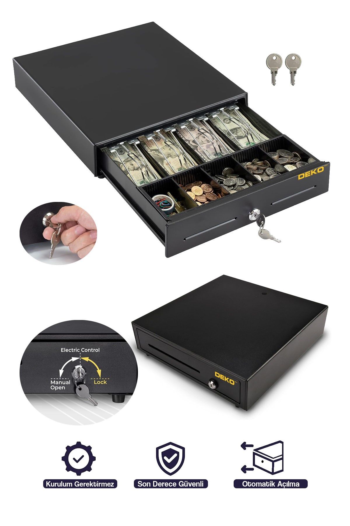 Yerli Üretim 5 Madeni 5 Banknot Gözlü Kağıt ve Metal Para Çekmecesi 10 Gözlü Pos Uyumlu Kasa