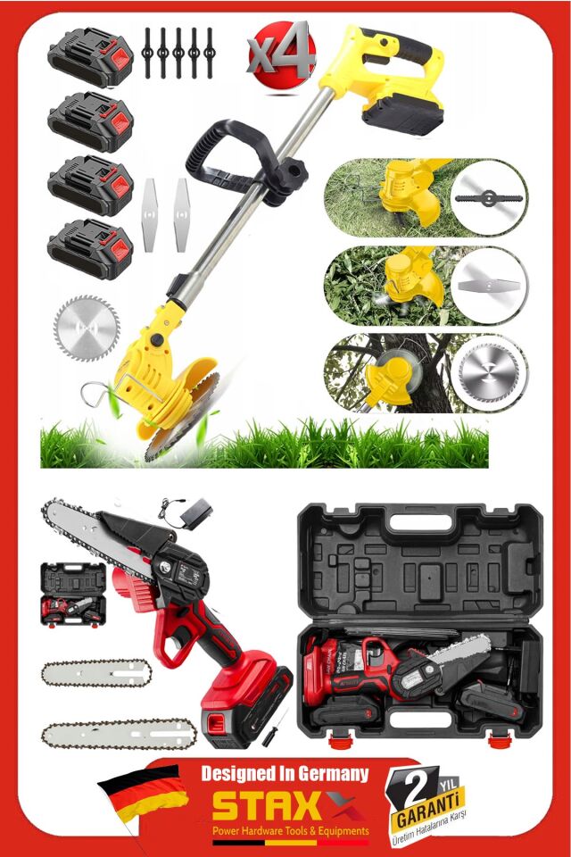 US21 Wolt 4x Akülü Süper Şarjlı Ağaç Dal Kesme Budama Testeresi Ot Çayır Çim Biçme Kesme Makinesi