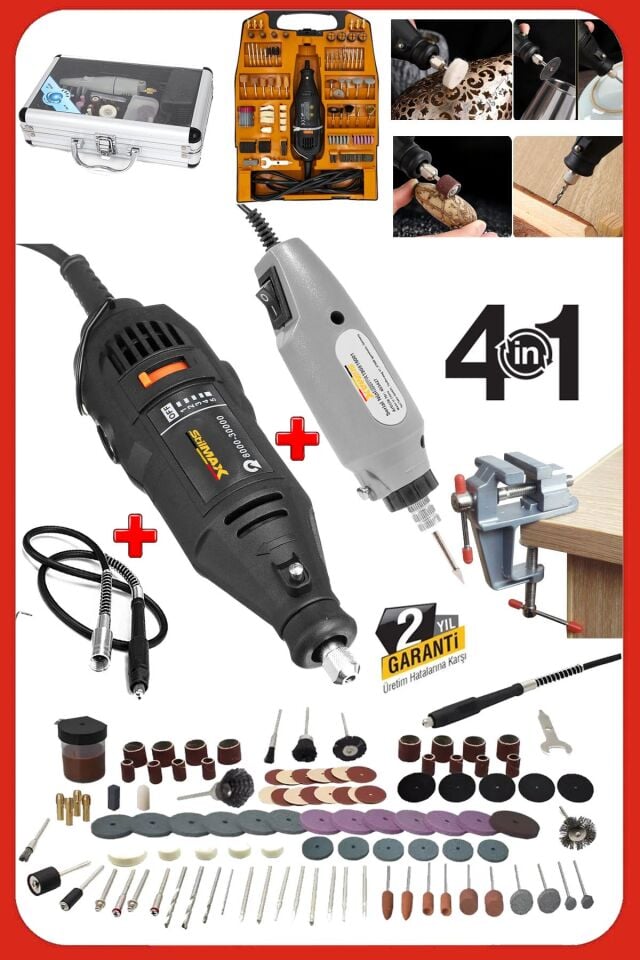 Italy Super362 362 Parça 500W Devir Ayarlı Çift Adet Gravür Oyma Makinesi Dremel Taşlama Zımpara Set