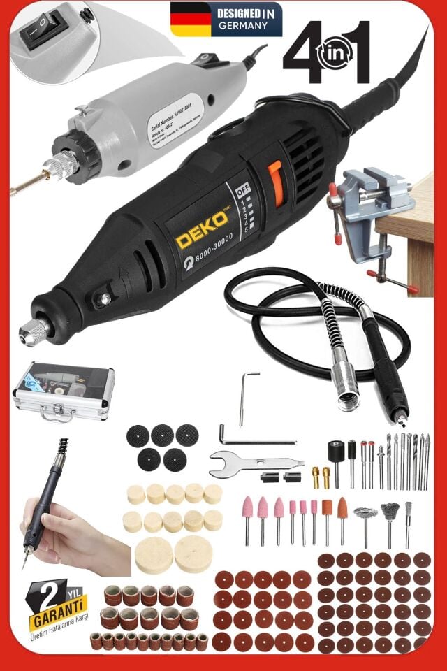 Çift Makine 500 Watt 362 Parça Hobi Gravür Oyma Taşlama Zımpara Gravür Seti + Mengene Hediyeli 4IN1