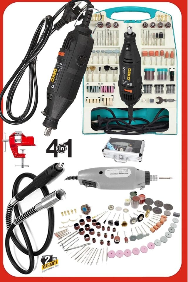 Çift Makine 500 Watt 362 Parça Hobi Gravür Oyma Taşlama Zımpara Gravür Seti + Mengene Hediyeli 4IN1