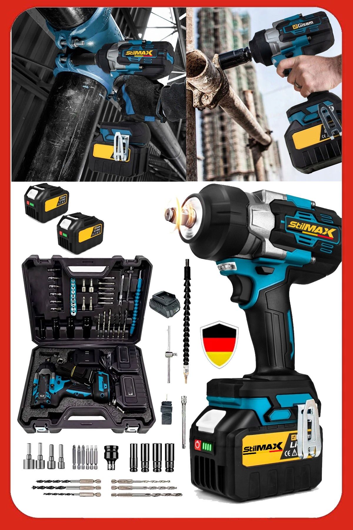 Kömürsüz Motor Bol Aksesuarlı Çift Akülü Somun Sökme Sıkma Makinesi Vidalama Matkap Seti + 40Parça