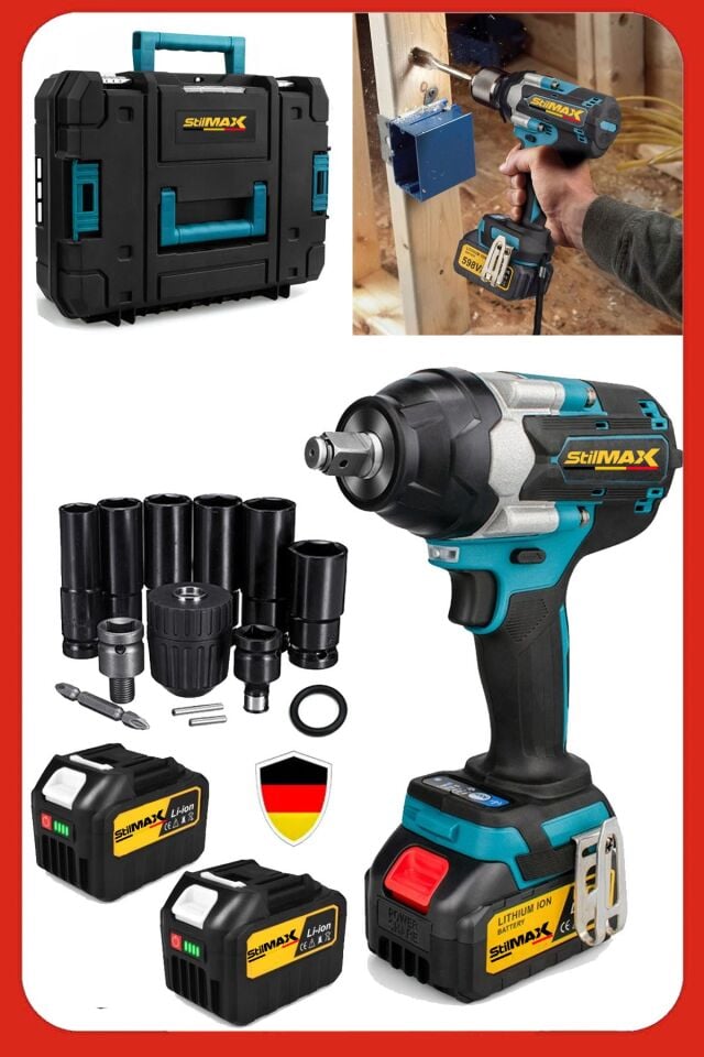 Kömürsüz Motor Bol Aksesuarlı Çift Akülü Somun Sökme Sıkma Makinesi Vidalama Matkap Seti + 40Parça