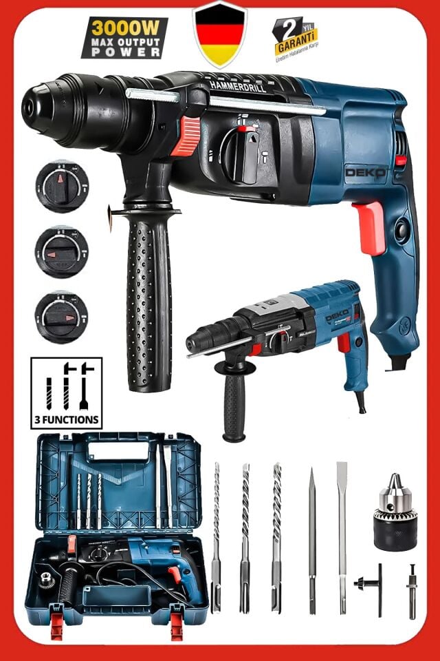 2.28mm 3000 Watt Bakır Sargılı 7 Joule Kablolu Kırıcı Delici Hilti Darbeli Matkap + Uç Takım Hediye
