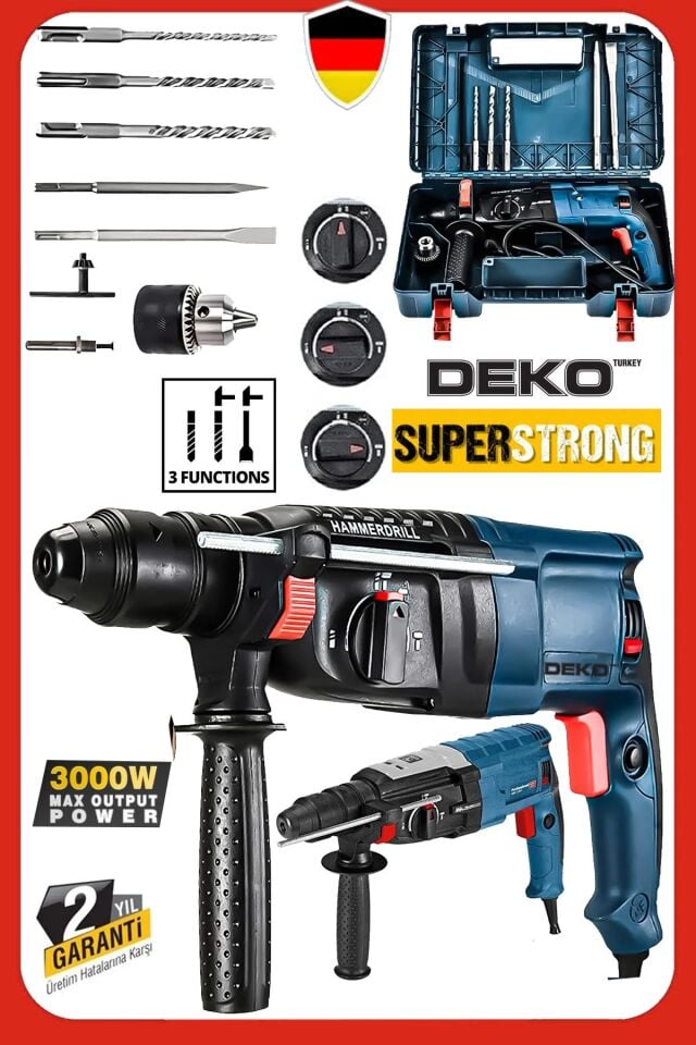 2.28mm 3000 Watt Bakır Sargılı 7 Joule Kablolu Kırıcı Delici Hilti Darbeli Matkap + Uç Takım Hediye