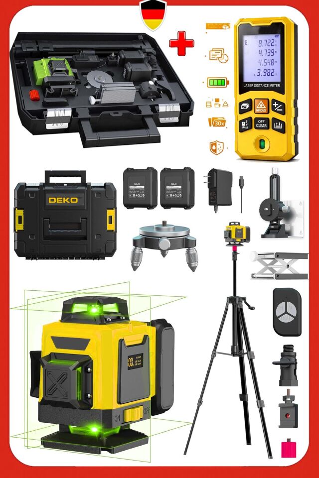 4D 16 Çizgi Yeşil Lazer Hizalama Terazili Tripot Seti + 50Mt Otomatik Hizalama Set