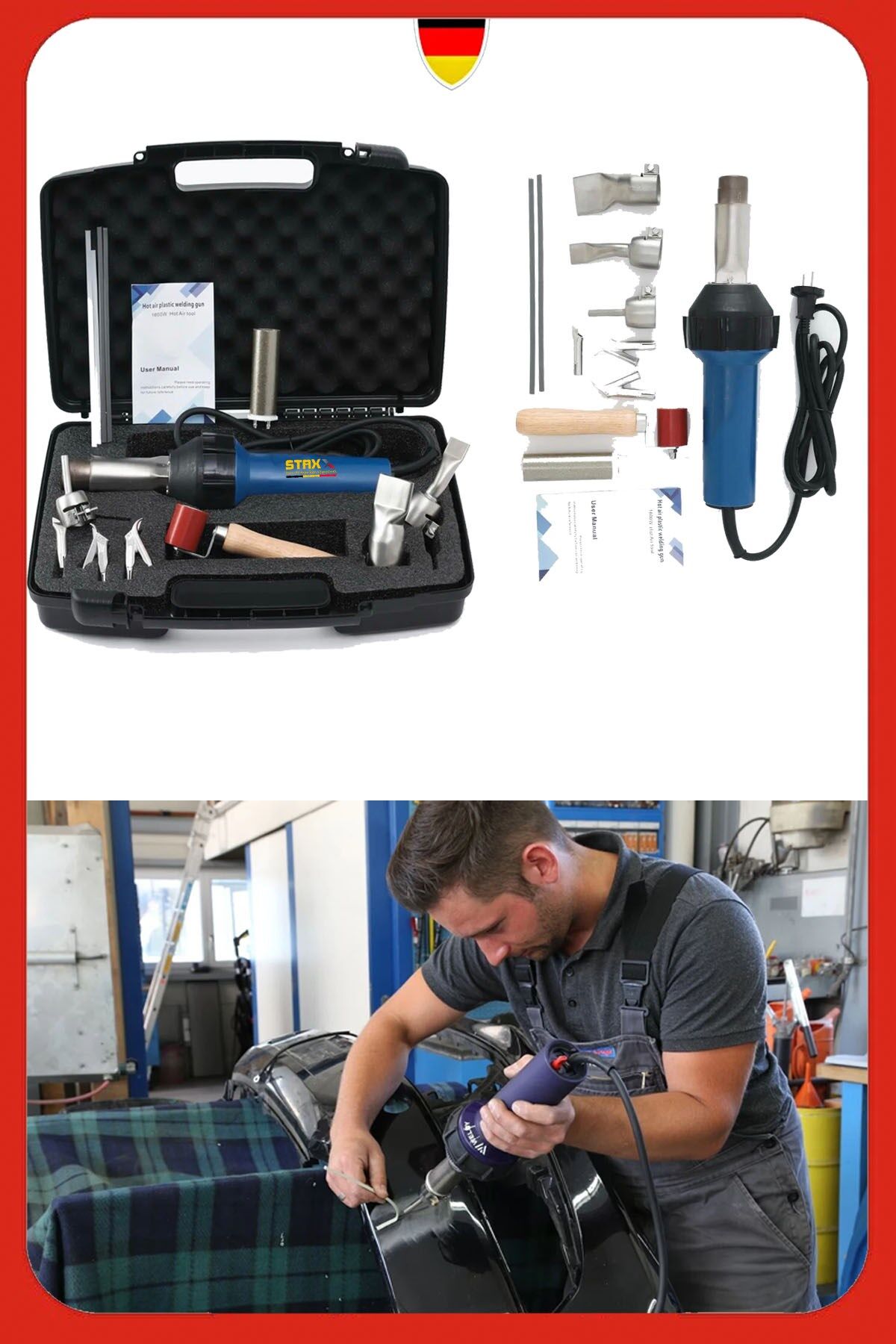 2000W Profesyonel Plastik Kaynak Makinası Seti Tampon, Far ve Oto Plastik Onarım Sıcak Hava Makines