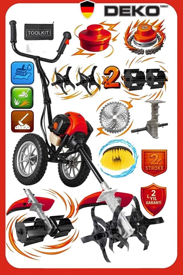 X5800 Tekerlekli Benzinli Motorlu Ot Çalı Tırpanı Çim Biçme Makinesi Çift Çapa + Hali Yikama Aparat