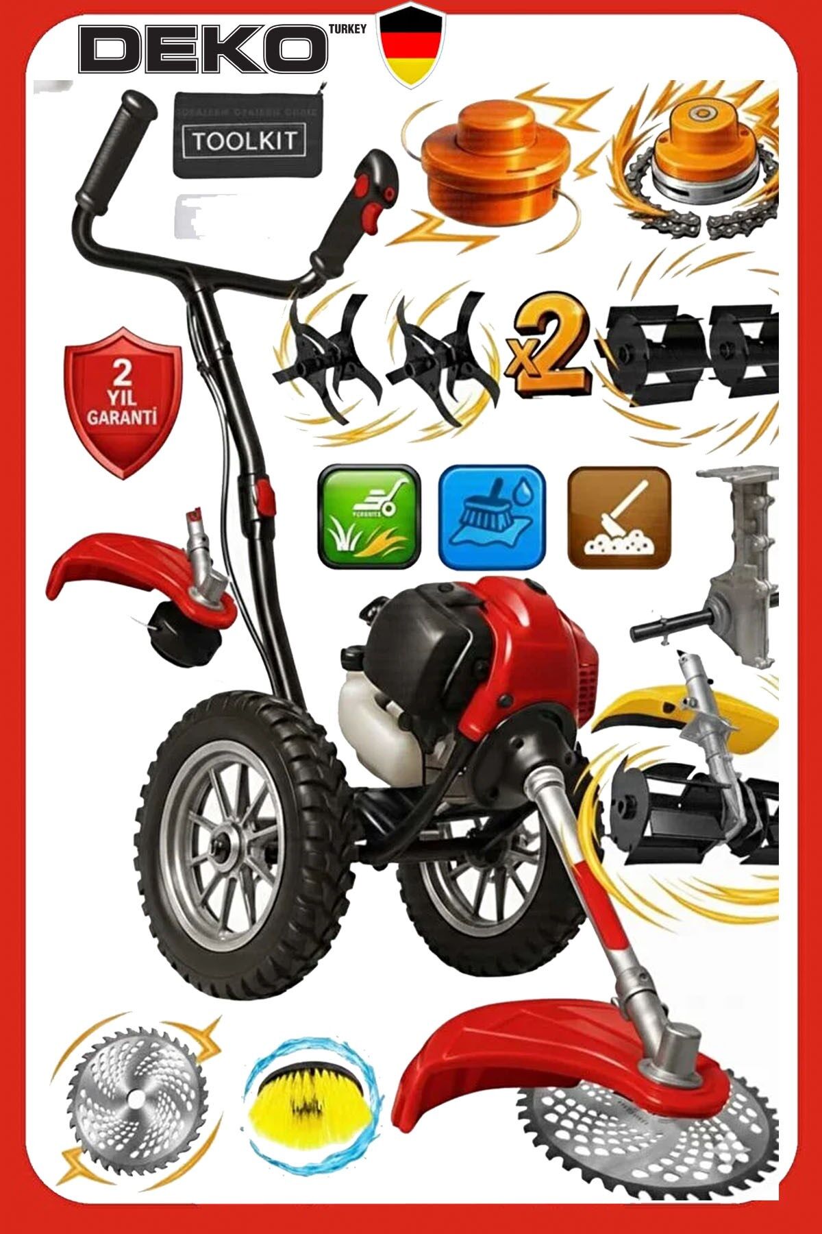 X5800 Tekerlekli Benzinli Motorlu Ot Çalı Tırpanı Çim Biçme Makinesi Çift Çapa + Hali Yikama Aparat