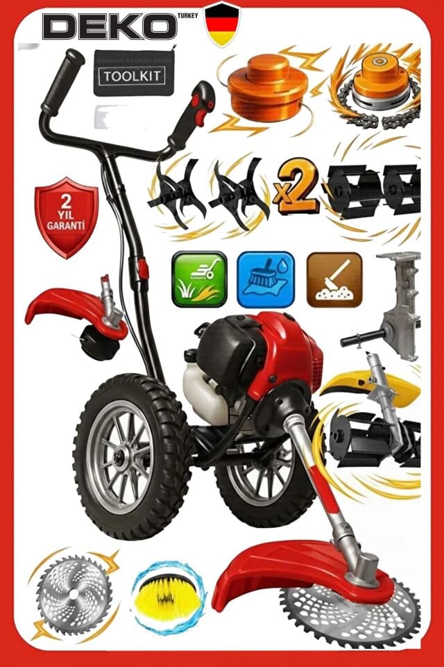 X5800 Tekerlekli Benzinli Motorlu Ot Çalı Tırpanı Çim Biçme Makinesi Çift Çapa + Hali Yikama Aparat