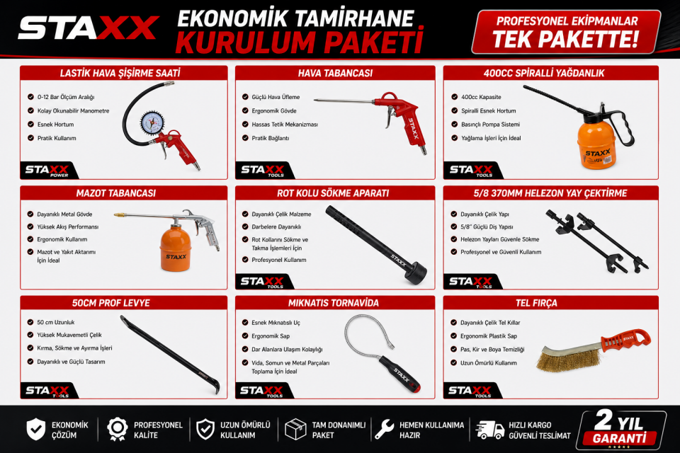 Ekonomik Tamirhane Açılış Paketi 4 Ton Lift 200Lt Kompresör İzeltaş Takım Tezgahı Full Servis Seti