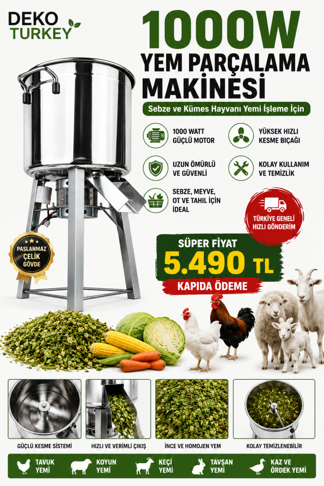 Çok Amaçlı Yem Karma Parçalama Makinesi 1000W Kümes ve Çiftlik Hayvanları İçin Paslanmaz Çelik